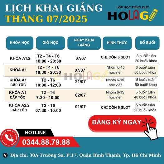 LỊCH KHAI GIẢNG